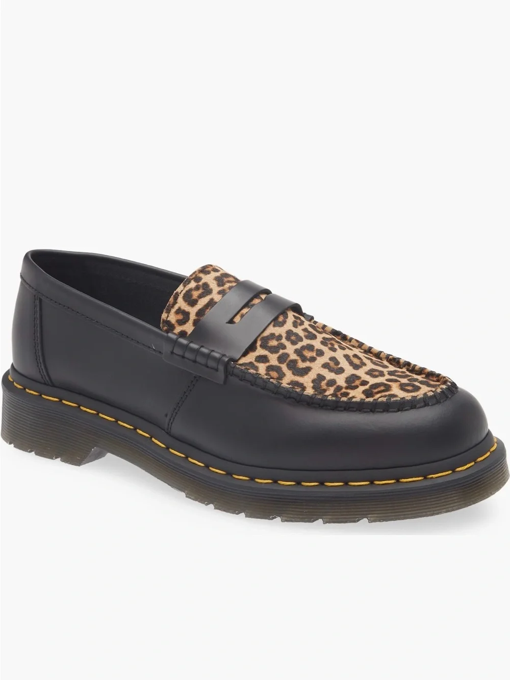 Dr. Martens Black Leather Loafers with Leopard-Print Vamp